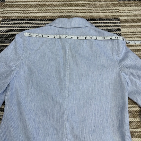 J Crew Blazer Women's 6 Blue‎ Striped Seersucker Linen Blend Lightweight Relaxed - Picture 12 of 15